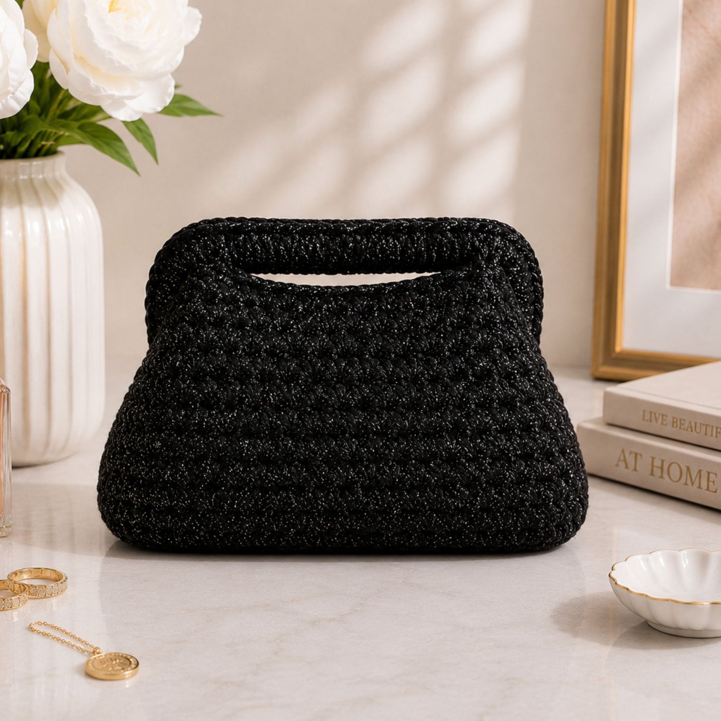Clutch Nera Lurex 20CM - Realizzata a mano