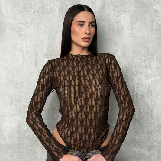 Maglia in pizzo marrone