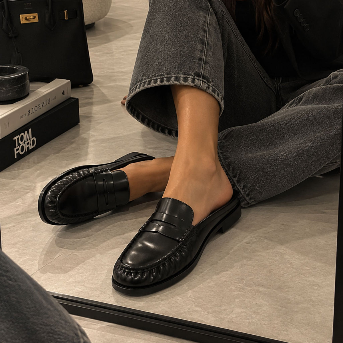 Mocassino sabot in pelle nero