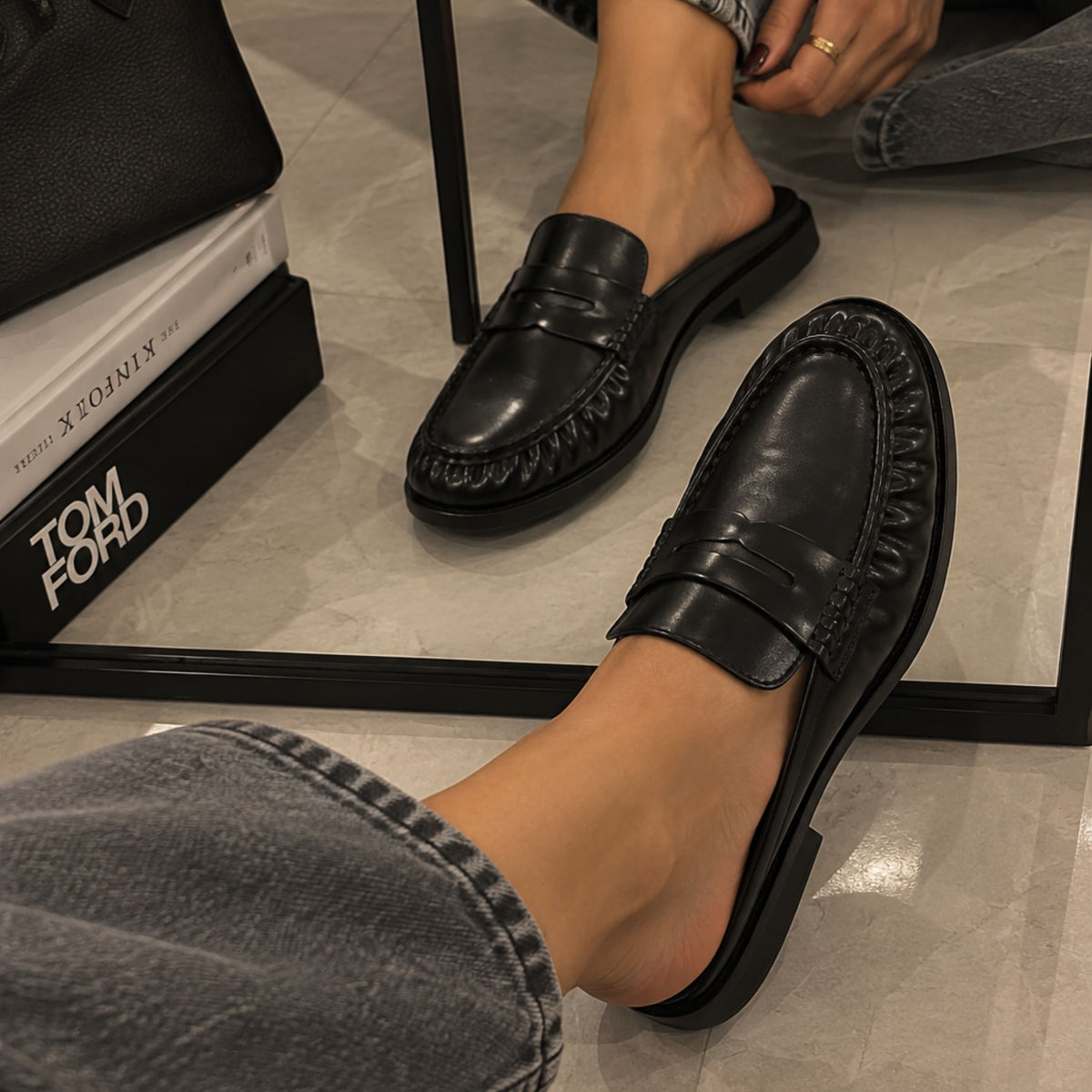 Mocassino sabot in pelle nero