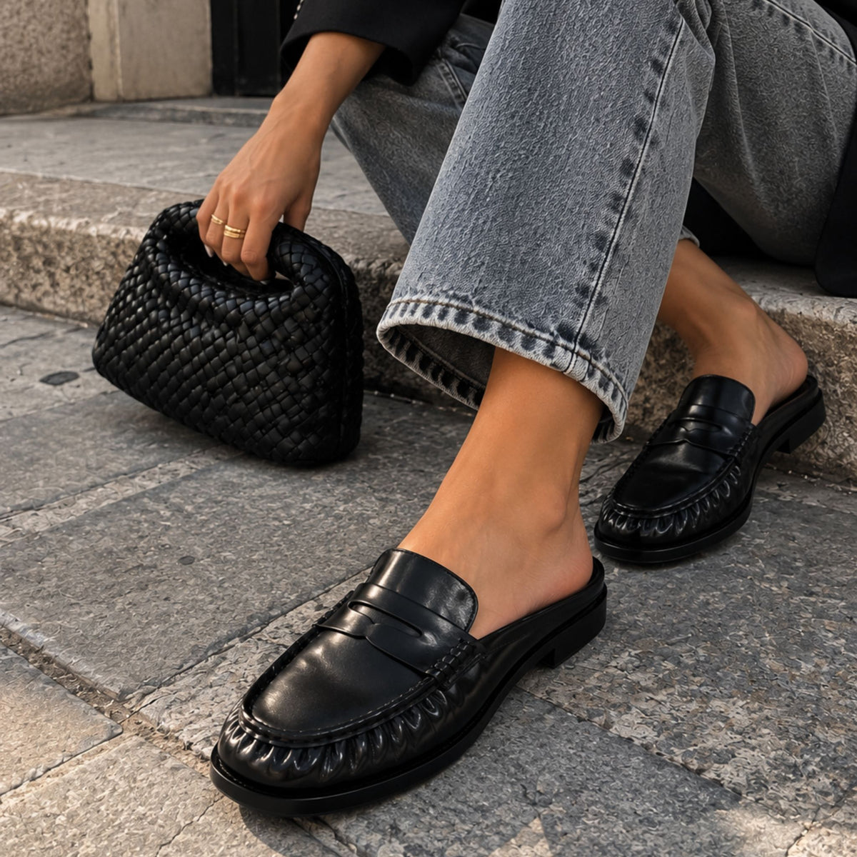 Mocassino sabot in pelle nero
