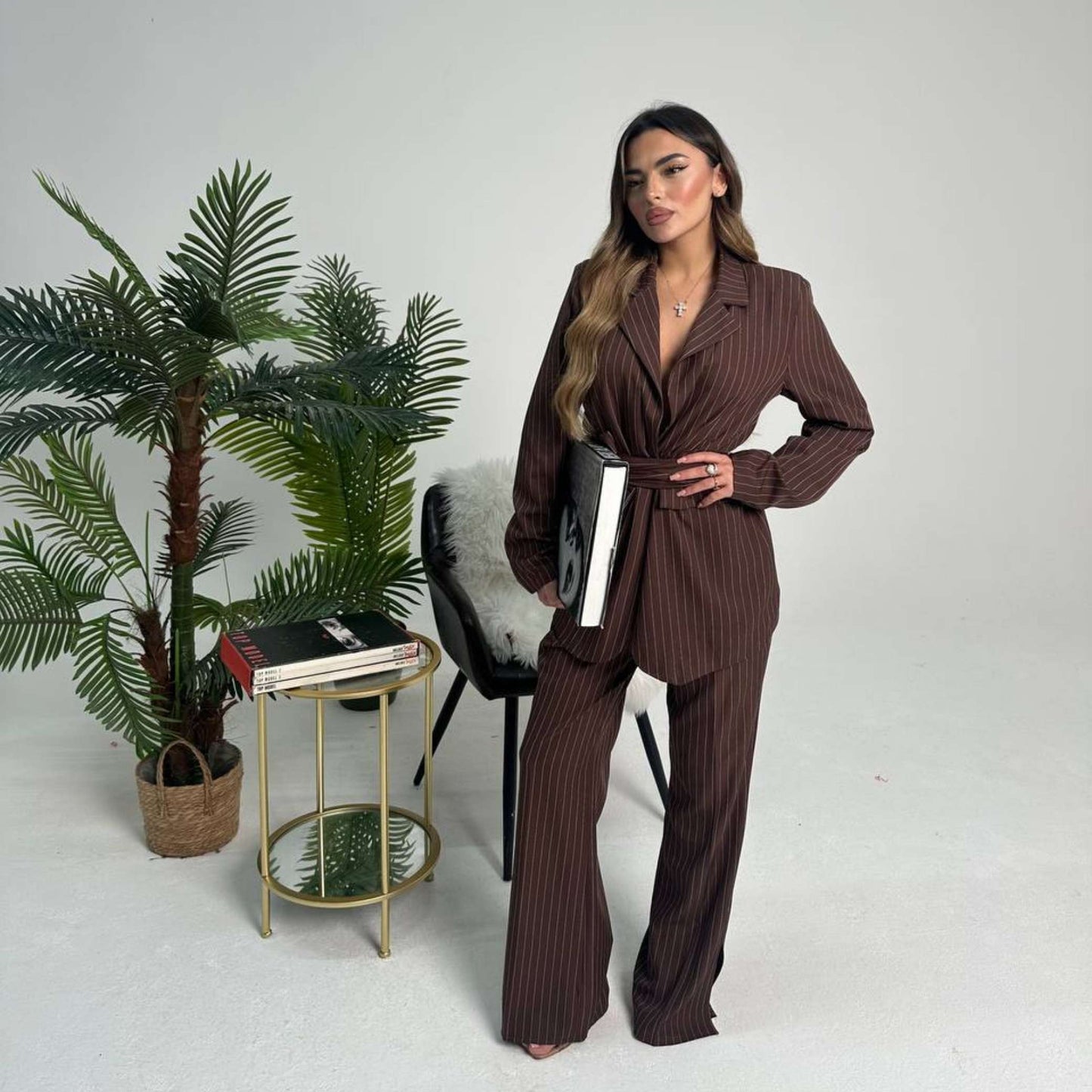 Tailleur Gessato marrone