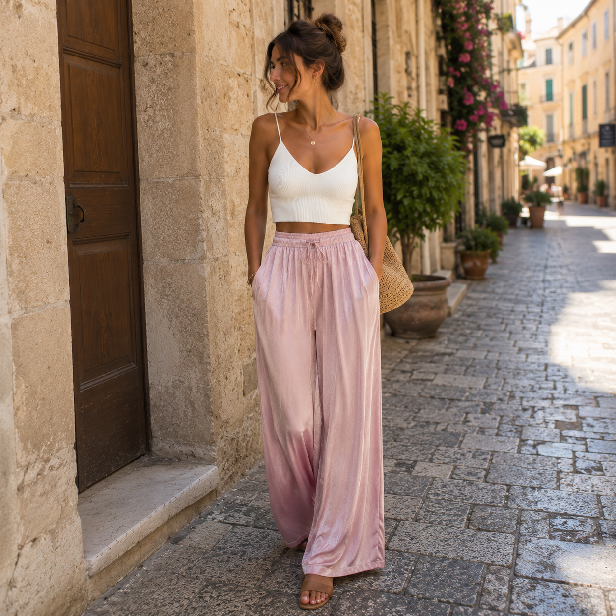Pantalone in raso Rosa